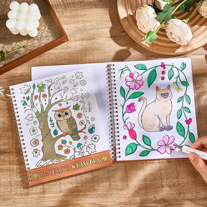 Natural Adult Coloring Book for Women with Spiral Binding, Beginner Funny Coloring Book for Stress Relief, 30 Pages Single-Sided Printing, Relaxation Gifts for Women,Men,Teens