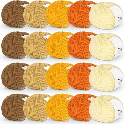 katech 20 skeins cotton yarn for crocheting-55% cotton 45% acrylic-4 medium (worsted)-super soft milk cotton yarn-great crochet and knitting starter kit for colorful craft（color e）