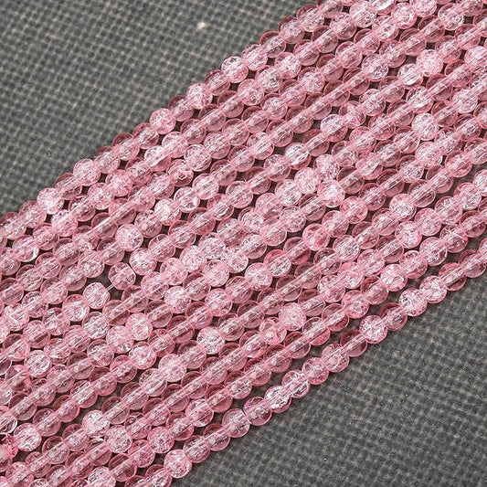 400PCs 4mm Pink Crackle Glass Beads Bulk, Round Smooth Hole Glass Crystal Beads for Jewelry Making, DIY Bracelets, Necklaces, Bag Charms, Keychains and Craft Projects