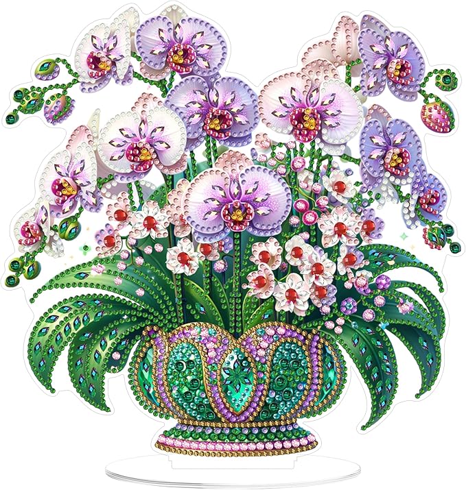 Eiflow Desktop Diamond Art Kit for Adults Flower, DIY Tabletop Diamond Art Painting with Stand, Acrylic Stand Up Gem Painting Board Kit (Moth Orchid)