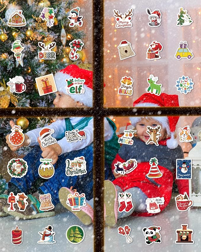 300 pcs christmas stickers for kids, christmas party favors stocking stuffers vinyl water bottles stickers crafts gifts for classroom students holiday sticker for kids teens adults