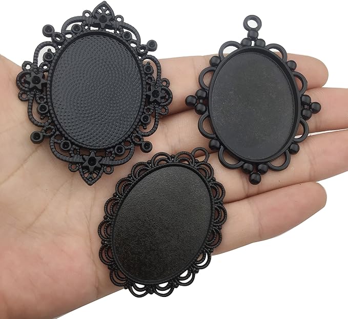 10pcs 30x40mm Black Oval Blank Bezel Pendant Trays Base Cabochon Settings Trays Pendant Blanks (M117)