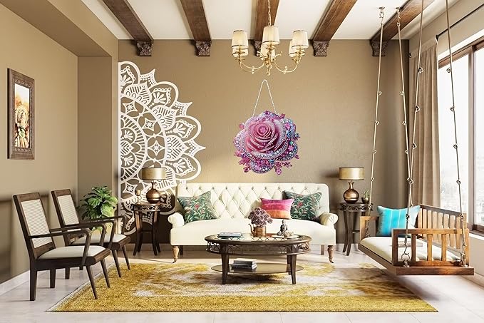 STGLCR Hanging Rose Diamond Art Kits for Adults - Flower Acrylic Board Double Sided Pattern Diamond Painting Suncatcher Pendant Floral, Crystal Art for Home Wall or Window Decoration Handmade Gift