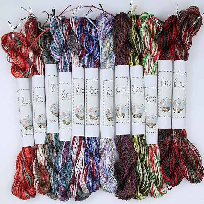 KCS Big skeins of 25 Meters Size 25 Color Variegated Cross Stitch Stranded Threads,12 skeins,02