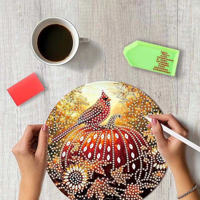 SENQAO Cardinal Diamond Art Hanging Kits for Adults Kids, Acrylic Diamonds Painting Pendant Board Kits Pumpkin, Diamond Art Painting Window Pendants Home Garden Wall Hanging Kits Hanging Ornament