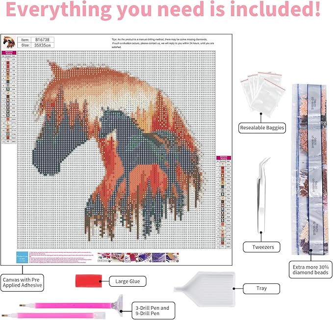 GEEHEIY Horses Diamond Art Kits for Adults, 5D Horses Diamond Painting Kits for Beginner, DIY Animal Gem Art Dots for Adults, Perfect for Home Wall Decor 14x14 Inch