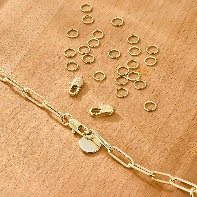 Gold Jewelry Making Lobster Claw 10mm, 23PCS Italian Rectangle Trigger Clasps with Open Jump Rings Set, Small Necklaces Bracelet Connector Gold Clasp Supplies 925 Sterling Silver Jewelry Finding Set