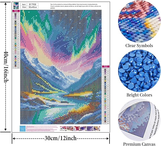 Aurora Diamond Art Kits for Adults, Snowy Mountains Lake Scenery Diamond Painting Kit for Adults Beginners, 5D DIY Diamond Painting with Round Gem Art Kits for Home Wall Decor 12x16 Inch
