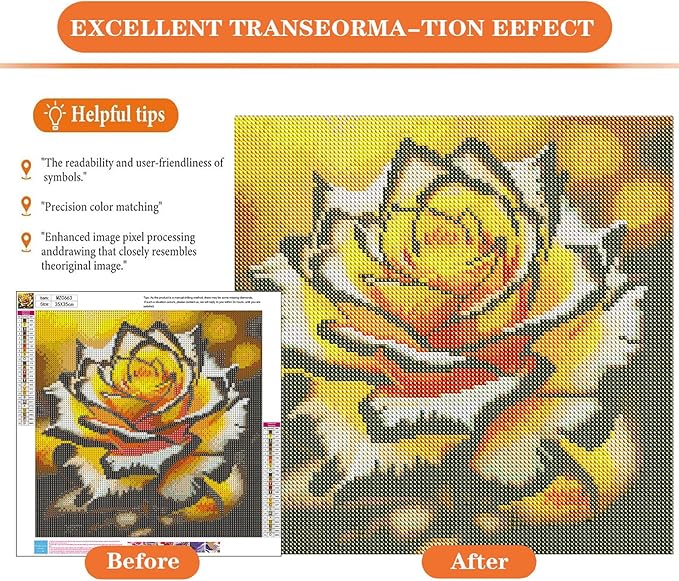 igoodom Diamond Art Kits for Adults, Flower Diamond Painting Kit, Full Drill Round Yellow Flower Diamond Art Kits, DIY Gem Art and Crafts for Home Wall Decor Gift 14x14inch