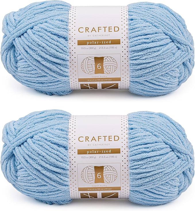 Crafted By Catherine Blanket Solid Yarn - 2 Pack (213 Yards Each Skein), Light Blue, Gauge 6 Super Bulky
