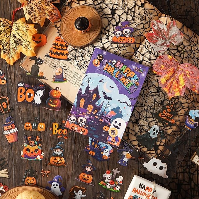 Halloween Sticker Book, 40 Sheets 240 PCS Halloween PET Stickers, Aesthetic Decorative Waterproof Holiday Scrapbook Stickers for Scrapbooking, Journaling, DIY Crafts and Planner Supplies