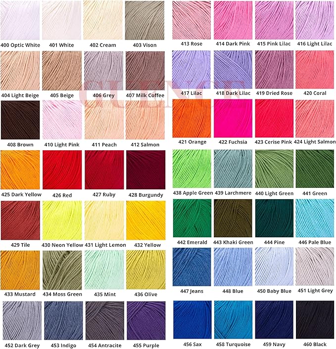 YarnArt Baby Cotton Yarn 4-Pack – Soft Knitting Yarn for Baby & Summer, 50% Cotton 50% Acrylic, 1.76 Oz Each, 180.44 Yds/Skein – Ideal for Amigurumi & Crochet Projects (408)