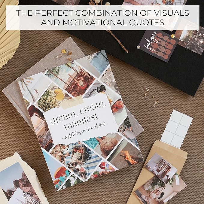 Inspirational Vision Board Kit – Complete Set with Vision Board Book & Felt Board, Motivational Pictures & Quotes to Map Your Goals & Dreams - The Perfect Supplies to Visualize Goal Setting & Success