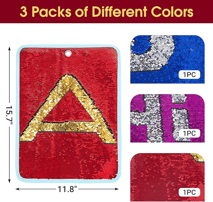 BALAPET 3 Packs Reversible Sequin Fabric Wall Panel for Kids, Sensory Wall Sequin Flip Fabric Mat Wall Hangings Decoration, Fun Toy for Early Learning and Play, 15.7” x 11.8”