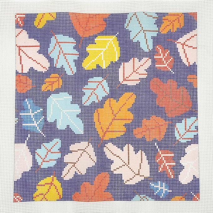 Howie's Needlepoint Needlepoint Kits for Adults, Pillow Front Cross Stitch Kit with Embroidery Pattern on Canvas, Yarn, 2 Needles and Instruction, 16 x 16inch(Colourful Leaves)