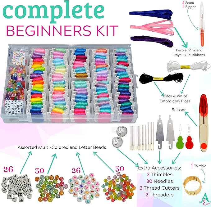 Athena's Elements 276Pcs Embroidery Kit, Cross Stitch Kits, Friendship Bracelet String Kit with Organizer Box-Included 100pcs Friendship Bracelet Floss Thread, Cross Stitch Kits, Gifts