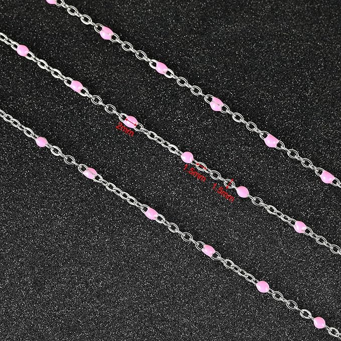 UMAOKANG 10 Meters Stainless Steel Chain for Jewelry Making Pink Enamel Beaded Chains Bulk Women Necklace Bracelet DIY Jewelry Findings