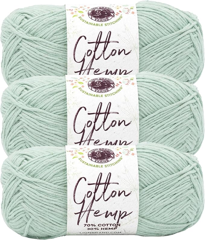 Lion Brand Yarn Cotton Hemp, Soft, Durable Yarn for Crochet and Knitting, 3 Pack, Mint