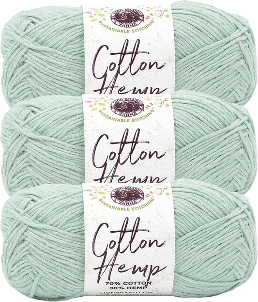 Lion Brand Yarn Cotton Hemp, Soft, Durable Yarn for Crochet and Knitting, 3 Pack, Mint