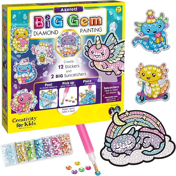 Creativity for Kids Big Gem Diamond Painting Axolotl: Girl Toys and Crafts for Ages 6-8+