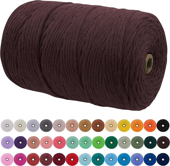 JeogYong Single Strand Macrame Cord 3mm x 218 Yards (656 Feet) Soft Cotton Rope Macrame Yarn 3 mm Macrame Cord, Macrame Supplies for Crafts Wall Hangings Plant Hangers Decorations (Brown)