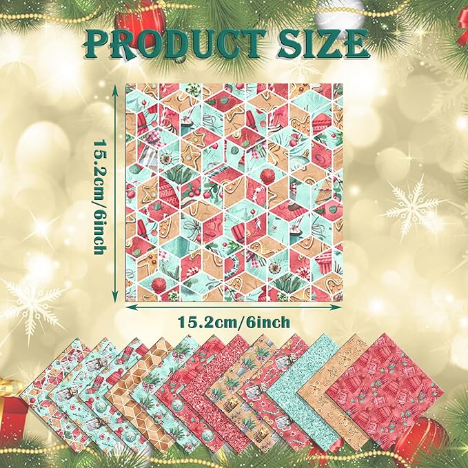 Christmas Pattern Scrapbook Paper, 6 Inch Card Production Supplies, 24 Sheets Single Sided Acid-Free Cardstock Greeting Card, Handmade Gift Journaling Craft Kits (A-style)
