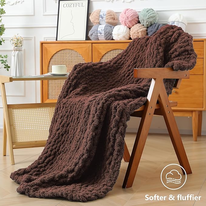 Chunky Yarn for Hand Knitting - #10 Chunky Chenille Yarn, Jumbo Big Thick Chunky Yarns for Crocheting, Super Bulky Chunky Knit Blanket Yarns, 8 Skein (25 yds 8 oz Each Skein), Dark Coffee