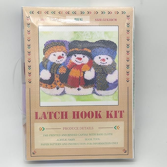 Howie's Latch Hook Kits for Adults, DIY Christmas Latch Hook Kit Rug Crochet Yarn, Color Preprinted Pattern Embroidery Decoration(Three Snowmen, 20.47 x 14.96 inch)