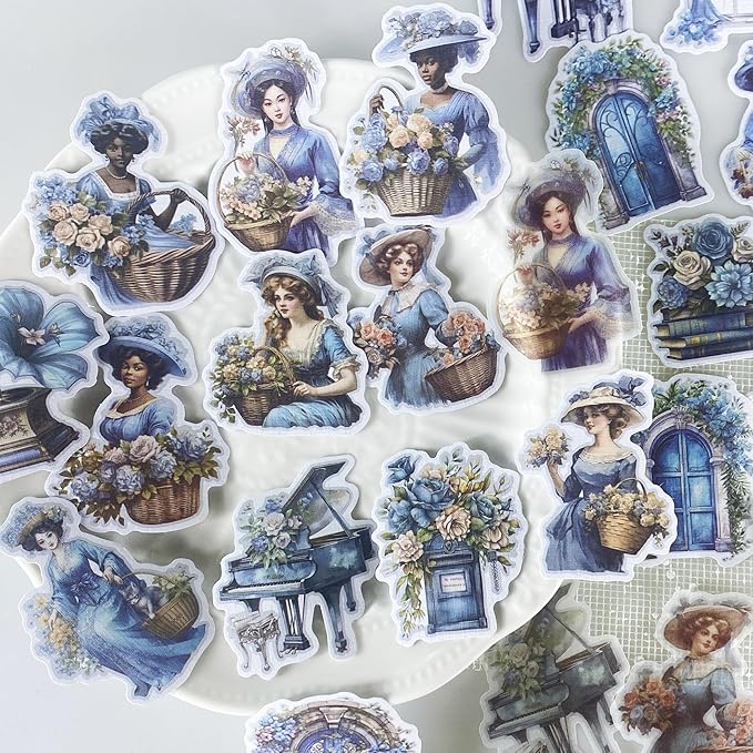 Alideco 80Pcs Vintage Victorian Tea Scrapbooking Stickers Scrapbook Paper Aesthetic Kawaii Girls Stickers for Journaling Assorted Phone Adult(huatuanjincu)
