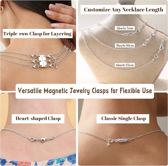 KRFY Extra Strong Magnetic Necklace Clasps and Closures, Necklaces Separator for Layering Stacks, Necklace Chain Extenders for Women, Magnet Detangler Clasp Jewelry Bracelet 11Pcs Silver Color