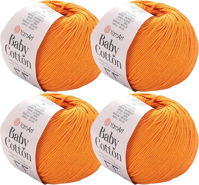 YarnArt Baby Cotton Yarn 4-Pack – Soft Knitting Yarn for Baby & Summer, 50% Cotton 50% Acrylic, 1.76 Oz Each, 180.44 Yds/Skein – Ideal for Amigurumi & Crochet Projects (425)