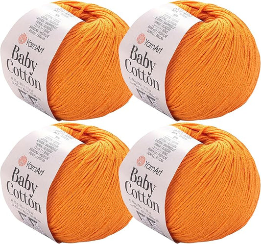 YarnArt Baby Cotton Yarn 4-Pack – Soft Knitting Yarn for Baby & Summer, 50% Cotton 50% Acrylic, 1.76 Oz Each, 180.44 Yds/Skein – Ideal for Amigurumi & Crochet Projects (425)