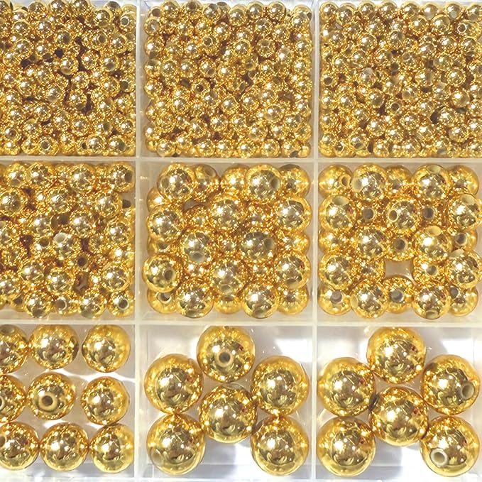 Laopottbeads 800 Pcs Gold 8MM Beads for Jewelry Making Round Beads DIY Kit for Bracelets, Earrings, Necklaces & Anklets