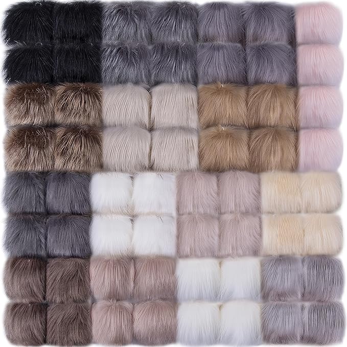 SIQUK 60 Pieces Fluffy Faux Fur Pom Pom for Hats with Elastic Loop for Knitting Hats Beanies Scarves Gloves Keychains Bags（15 Colors, 4 Pcs/Color）