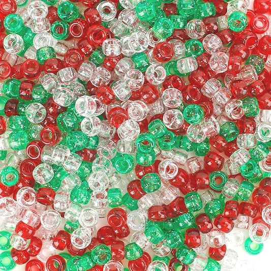 1100 pcs beads,pony beads,beads for jewelry making,beads for bracelets,hair beads,craft beads,plastic beads for crafts,hair beads for kids girls,kandi beads (christmas glitter colors)