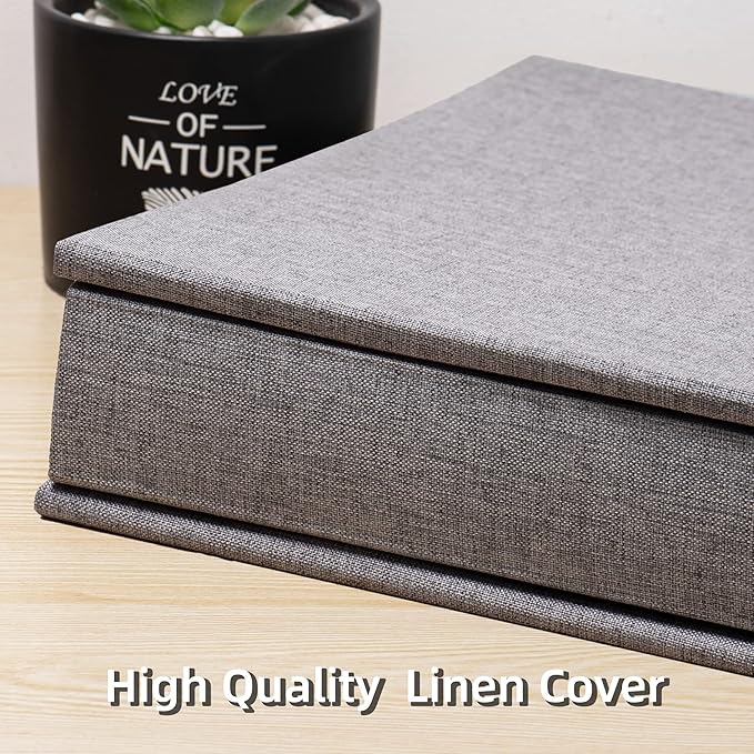 Large Photo Album Self Adhesive 4x6 5x7 3x5 8.5x11 Scrapbook Magnetic Album DIY Scrap Book Length 13 x Width 12.8 (Inches) 120 Sticky Pages Linen Cover DIY Photo Album (Grey)
