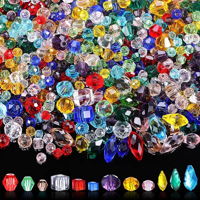 Kigeli 1280 Pcs Glass Beads Bulk Assorted Crystal Beads for Jewelry Making Faceted Teardrop Rondelle Briolette for DIY Crafts Necklace Wristband Earring Kit(Classic,Colorful)
