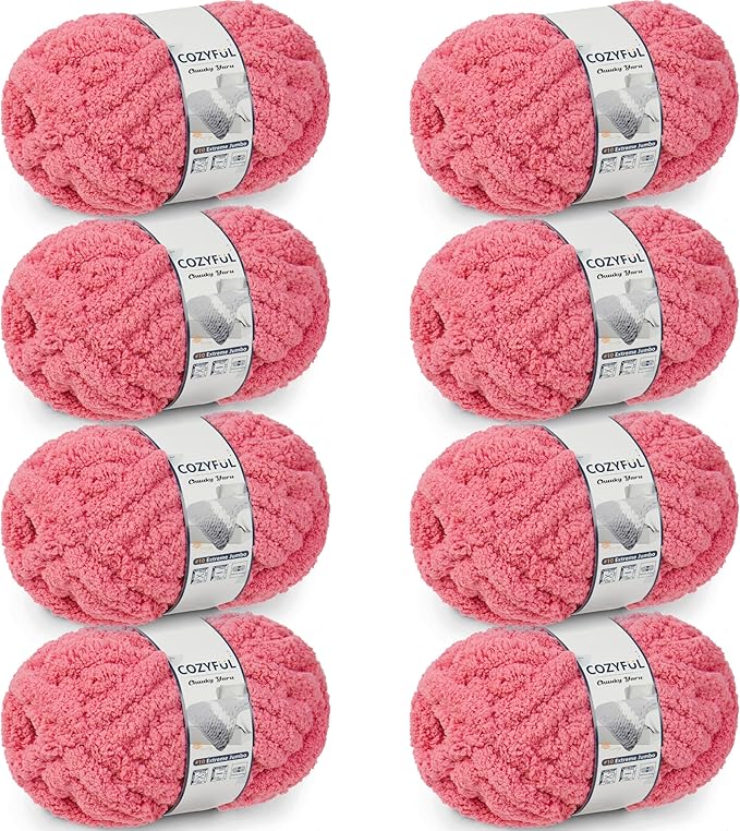 Chunky Yarn for Hand Knitting - #10 Chunky Chenille Yarn, Jumbo Big Thick Chunky Yarns for Crocheting, Super Bulky Chunky Knit Blanket Yarns, 8 Skein (25 yds 8 oz Each Skein), Terracotta Rose