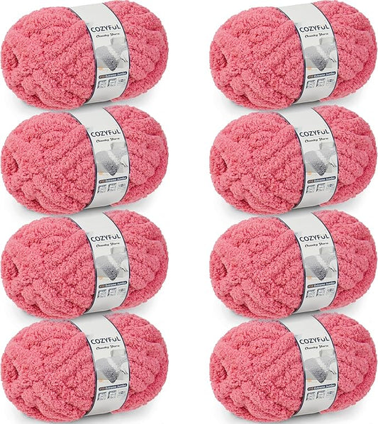 Chunky Yarn for Hand Knitting - #10 Chunky Chenille Yarn, Jumbo Big Thick Chunky Yarns for Crocheting, Super Bulky Chunky Knit Blanket Yarns, 8 Skein (25 yds 8 oz Each Skein), Terracotta Rose
