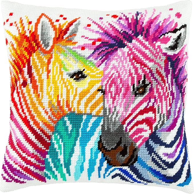 Zebras. Needlepoint Kit. Throw Pillow 16×16 Inches. Printed Tapestry Canvas, European Quality