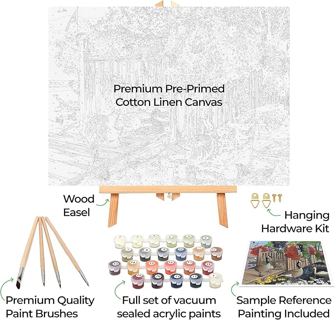 Ledgebay DIY Paint by Numbers Kit for Adults Framed Canvas Beginner to Advanced Paint by Numbers Kit Kits Include Acrylic Paint Set Brushes Tabletop Easel (Nature's Blessing 16" x 20" Framed)