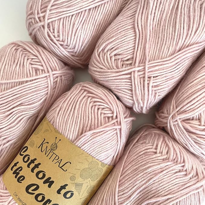 Cotton to The Core Cotton Yarn for Crocheting, 6-Pack (852 Yds / 300G), Free Patterns, Beginners Friendly - Soft Baby Yarn for Knitting - 3 DK Light Worsted Weight - Baby Pink