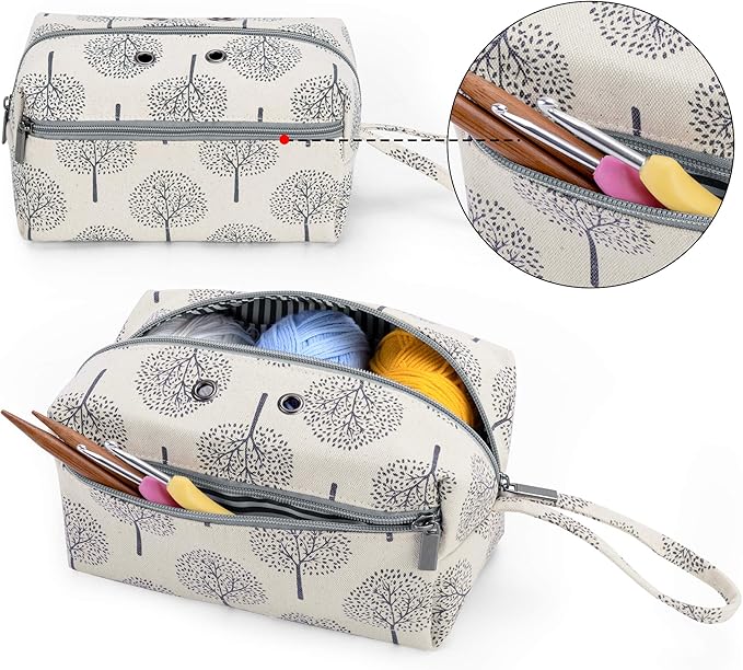 LUXJA Small Yarn Storage Bag, Portable Knitting Bag for Yarn Skeins, Crochet Hooks, Knitting Needles (up to 8 Inches) and Other Small Accessories (Trees)