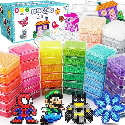 FUNZBO 31000 5mm Fuse Beads Kit - 48 Colors, Easter Homeschool Arts and Crafts Supplies for Kids, Toys Set, Art Decorations for Room, Birthday Toys Gifts for Girls and Boys Age 5+