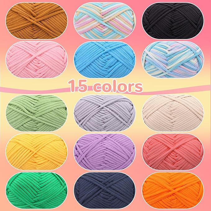 15x50g (26.4Oz) Yarn for Crocheting and Knitting, 15x87yds Beginner Crochet Easy Cotton Yarn for Beginners with Easy-to-See Stitches, Worsted-Weight Medium #4 - Cotton-Nylon Blend