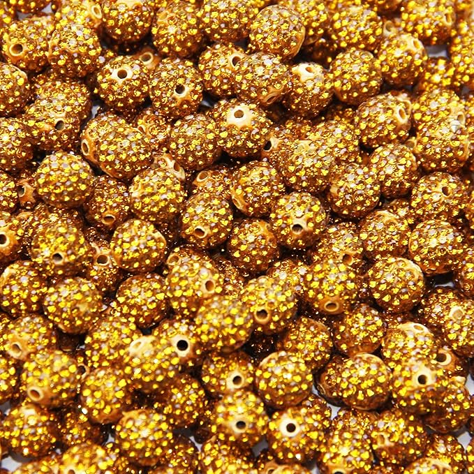 150 Pcs 10mm Rhinestone Beads for Jewelry Making, Orange Yellow Shiny Round Shamballa Disco Baseball Necklace Beads Sparkle Crystal Clay Pave Rhinestones Bead for DIY Bracelet Earring Making Supplies