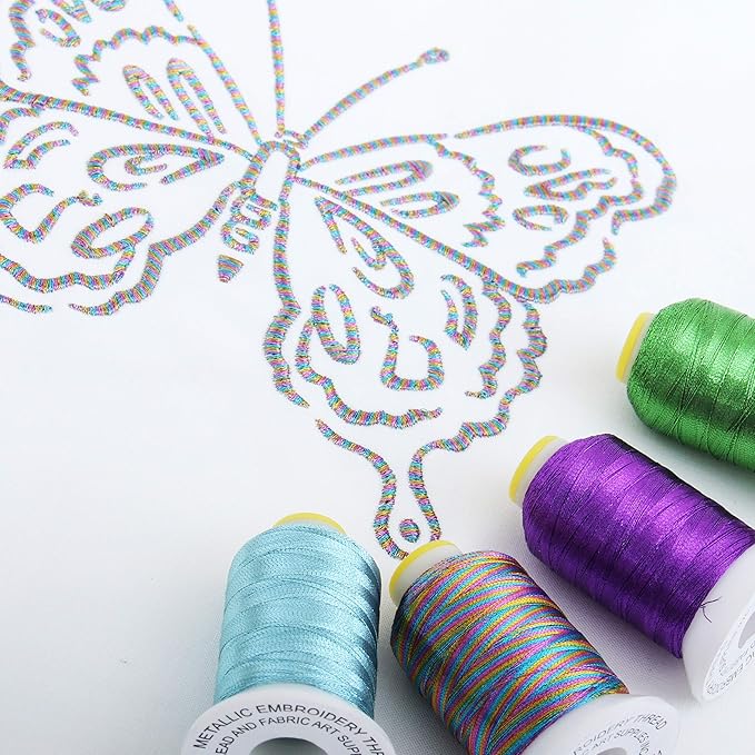 Threadart Metallic Thread | No. L46 - Red | 500 Meter Cones (550 Yards) | 25 Brilliant Shiny Colors | For Machine Embroidery