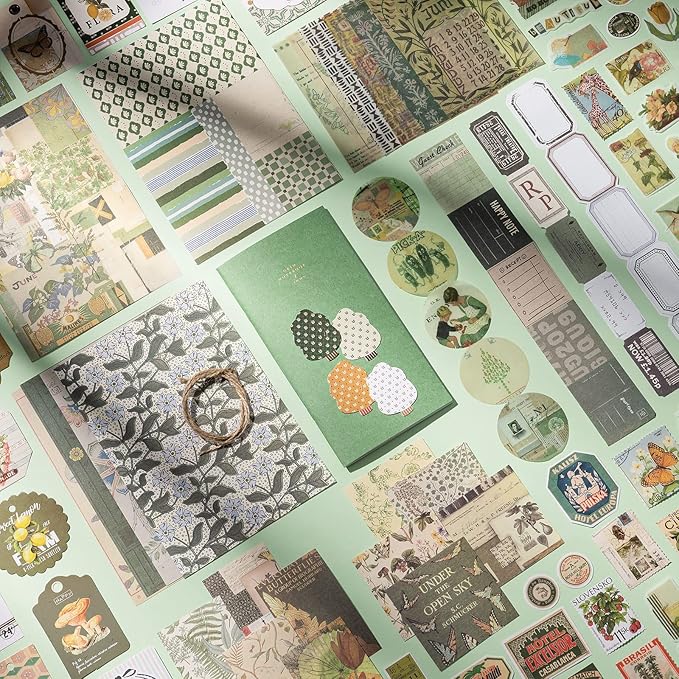 YagCu Aesthetic Scrapbook Kit, Junk Journal Scrapbooking Supplies, Vintage Journaling Set Bullet Journals Material, Large Collection for Women Adults Beginners, Arts Craft Ephemera