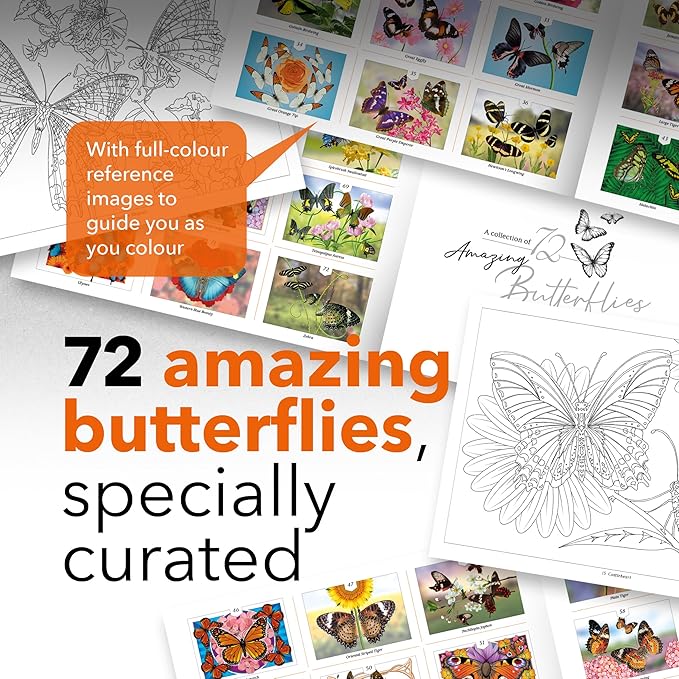 Castle Arts Butterflies Colouring Book | 72 Amazing Beauties Curated by in-House Artists with Colour Reference Guide | No Show-Through Artist Grade Paper | Collectable Landscape A4 Size (Butterflies)