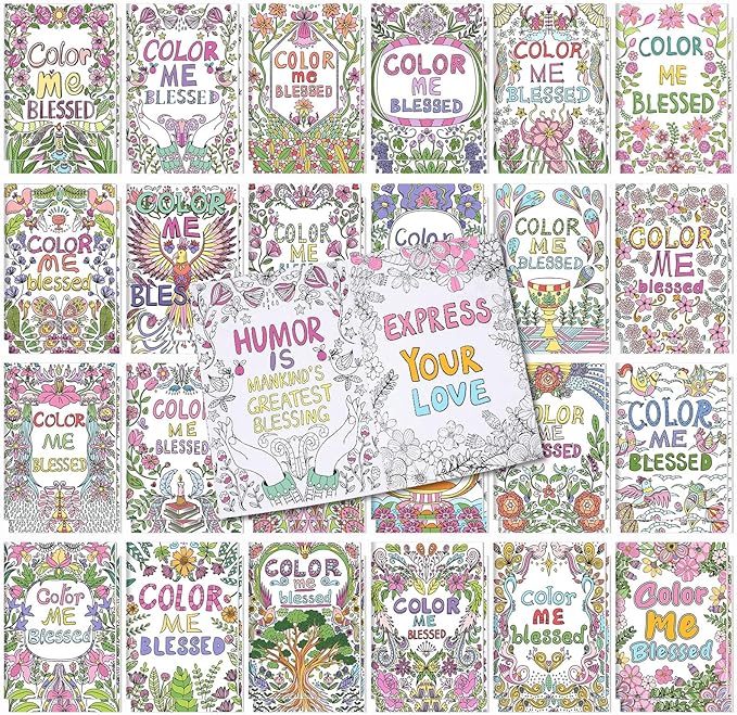 Liliful 24 Pcs Blessed Theme Coloring Book Bulk for Adult DIY Flower Stress Relief Color Drawing Book with Patterns for Adults, Party Favors, Goodie Bag Filler and Holiday Gifts